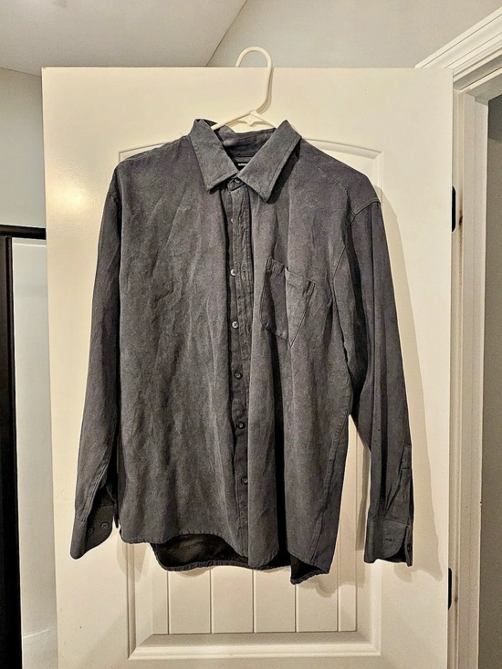Haggar Sueded Luxe Long Sleeve Button-Down Shirt Gray XL